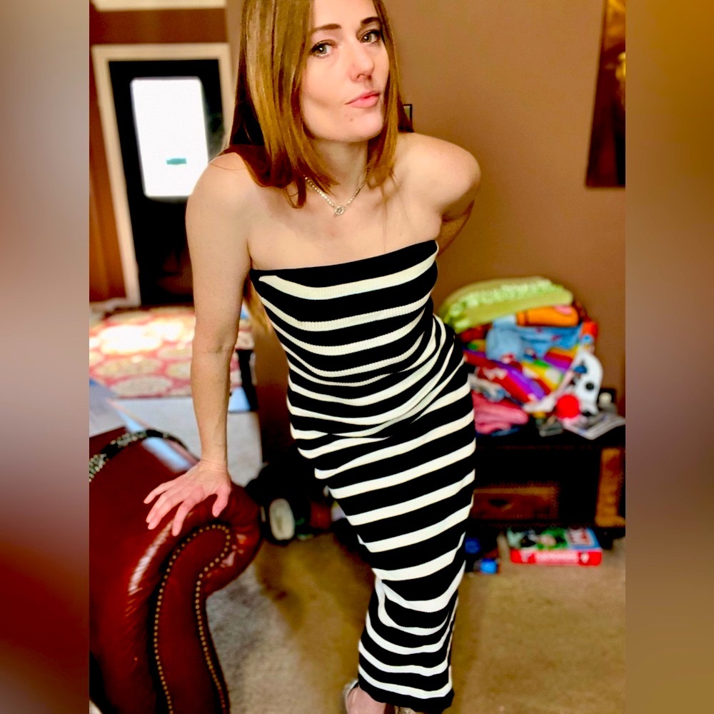 H&M Black and White Strapless Bodycon Dress